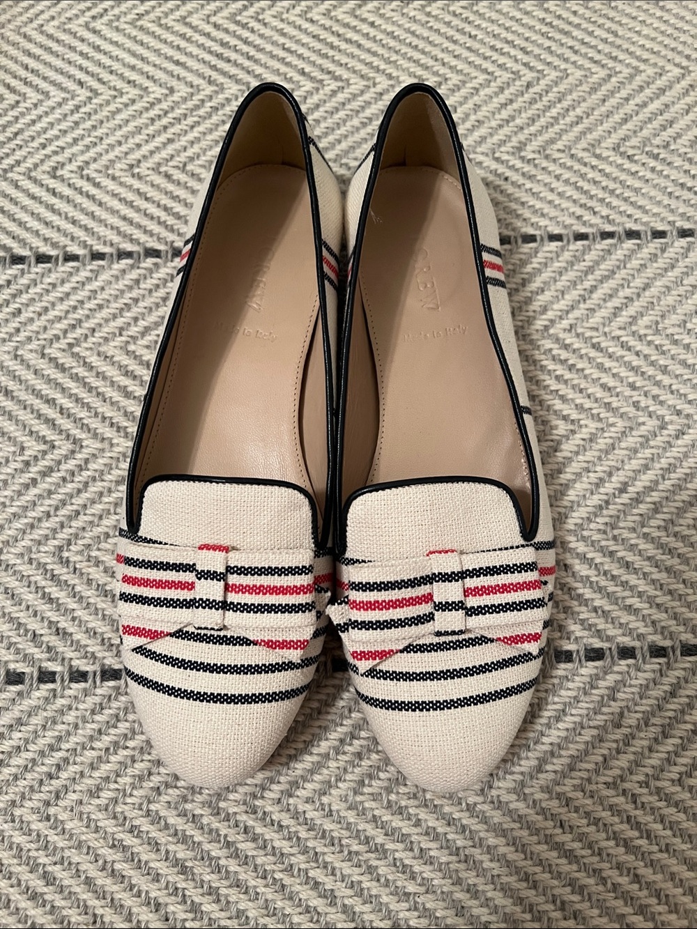 J. Crew Canvas Striped Loafers with Bow, Size 8